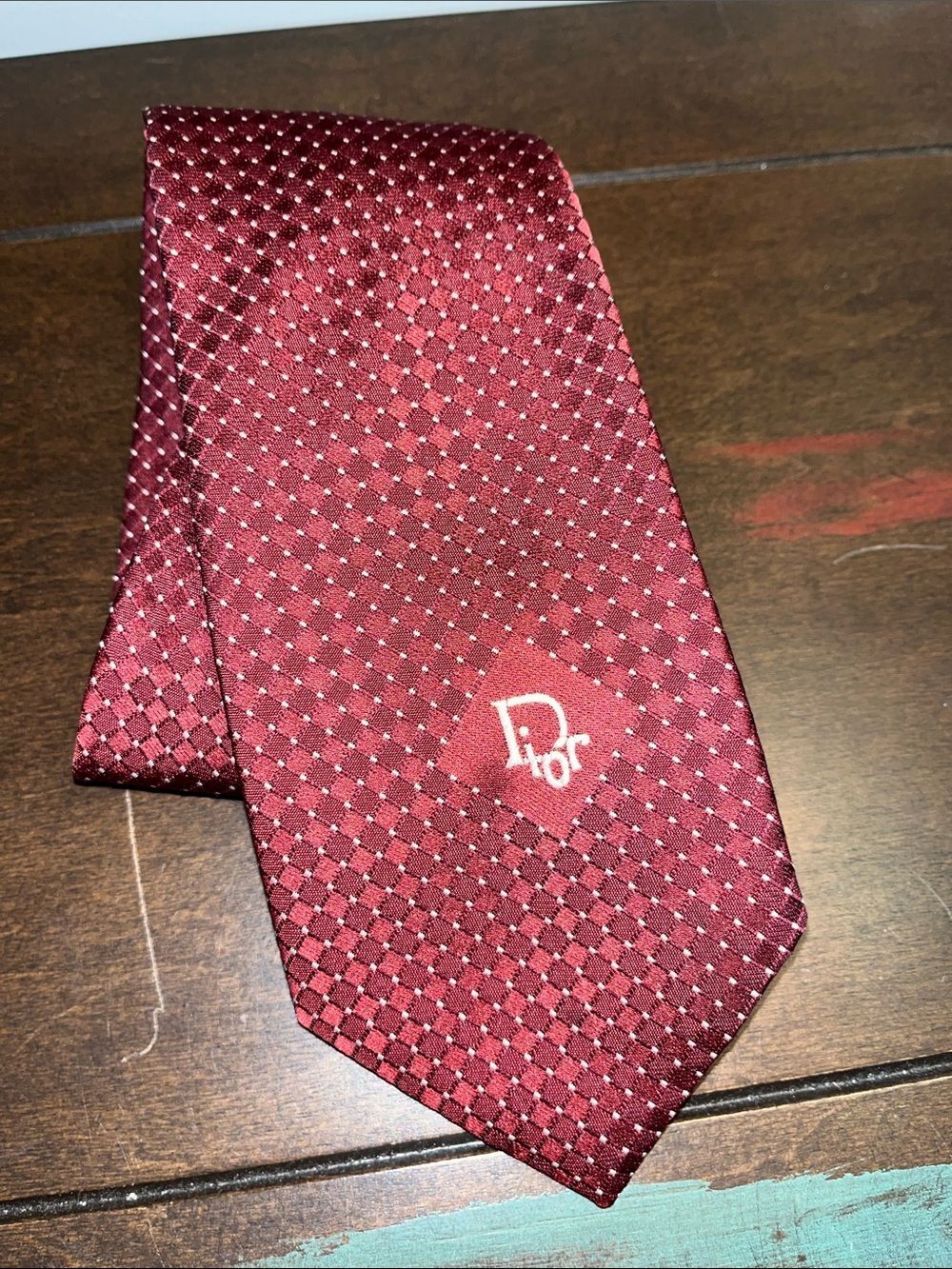Vintage Dior Ted Textured Polka Dot polyester neck tie necktie Retro Hudson Belk